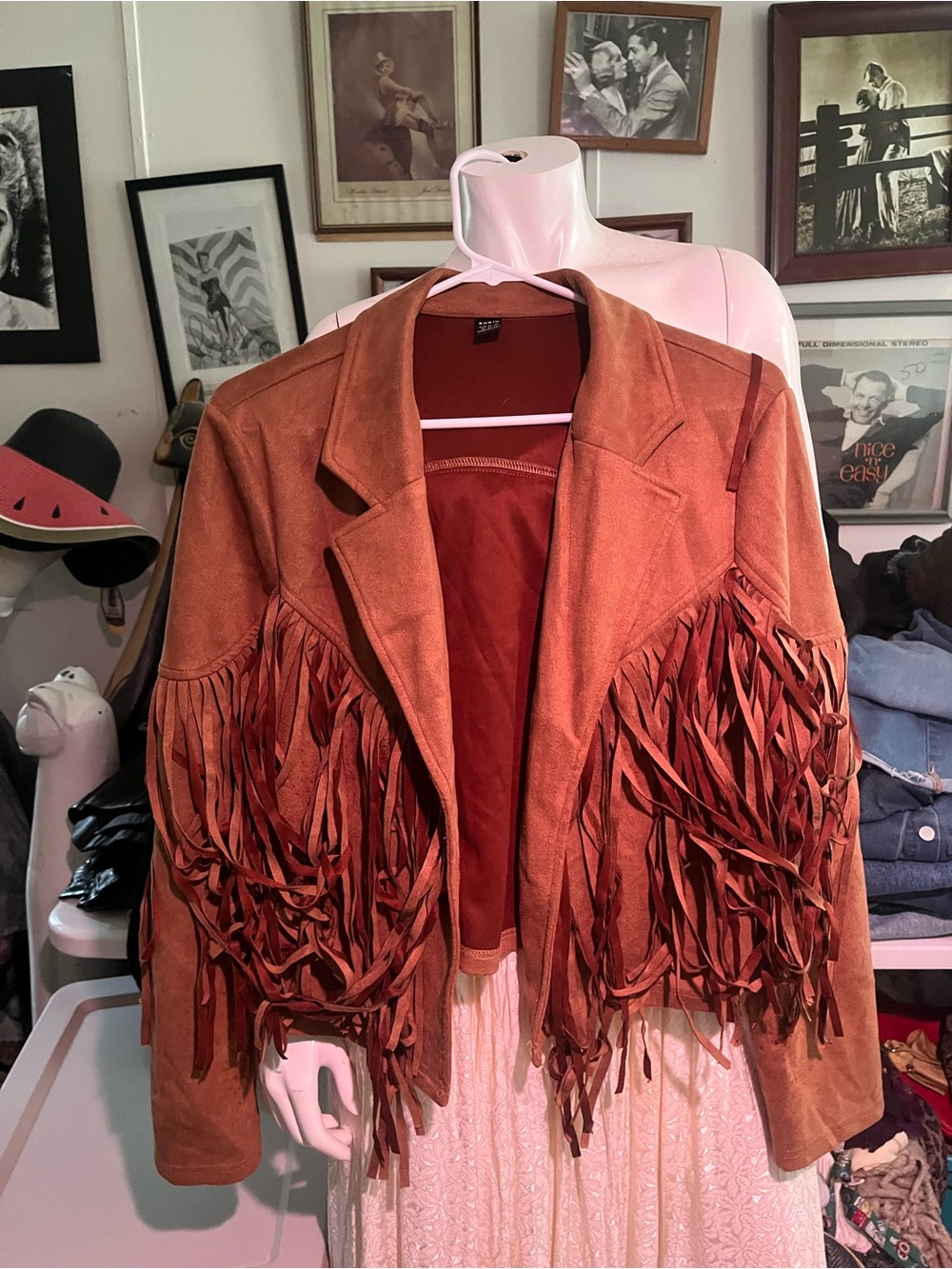 SHEIN Rust Fringe Faux Suede Jacket